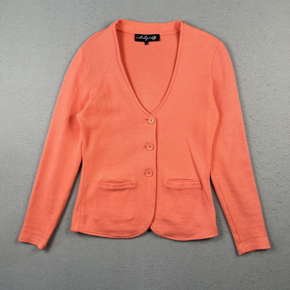 La Ligna Knit Blazer Jacket Women’s Small Orange Button‎ V Neck Collarless